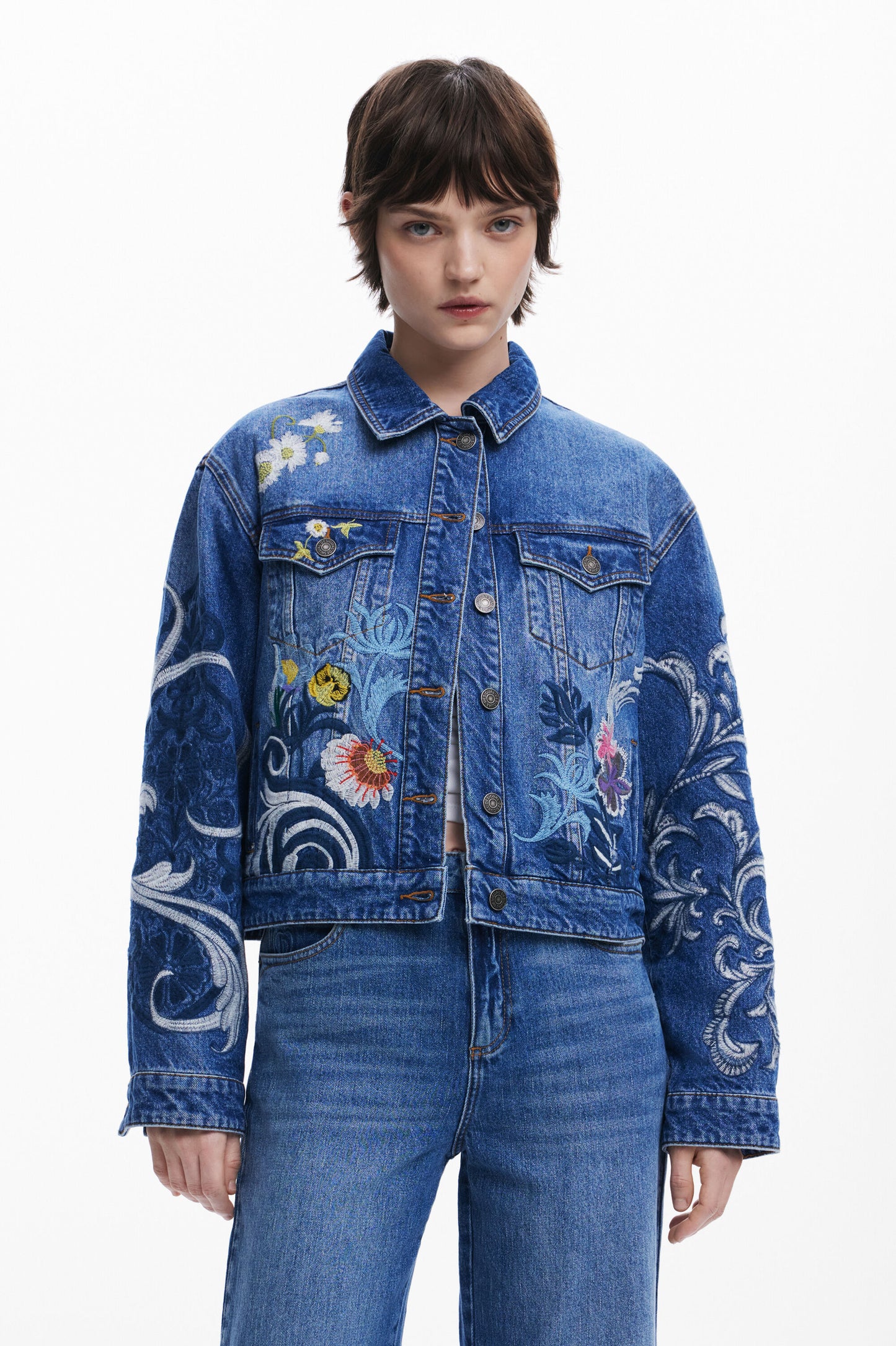 Desigual Classic Embroidered Jacket in Blue