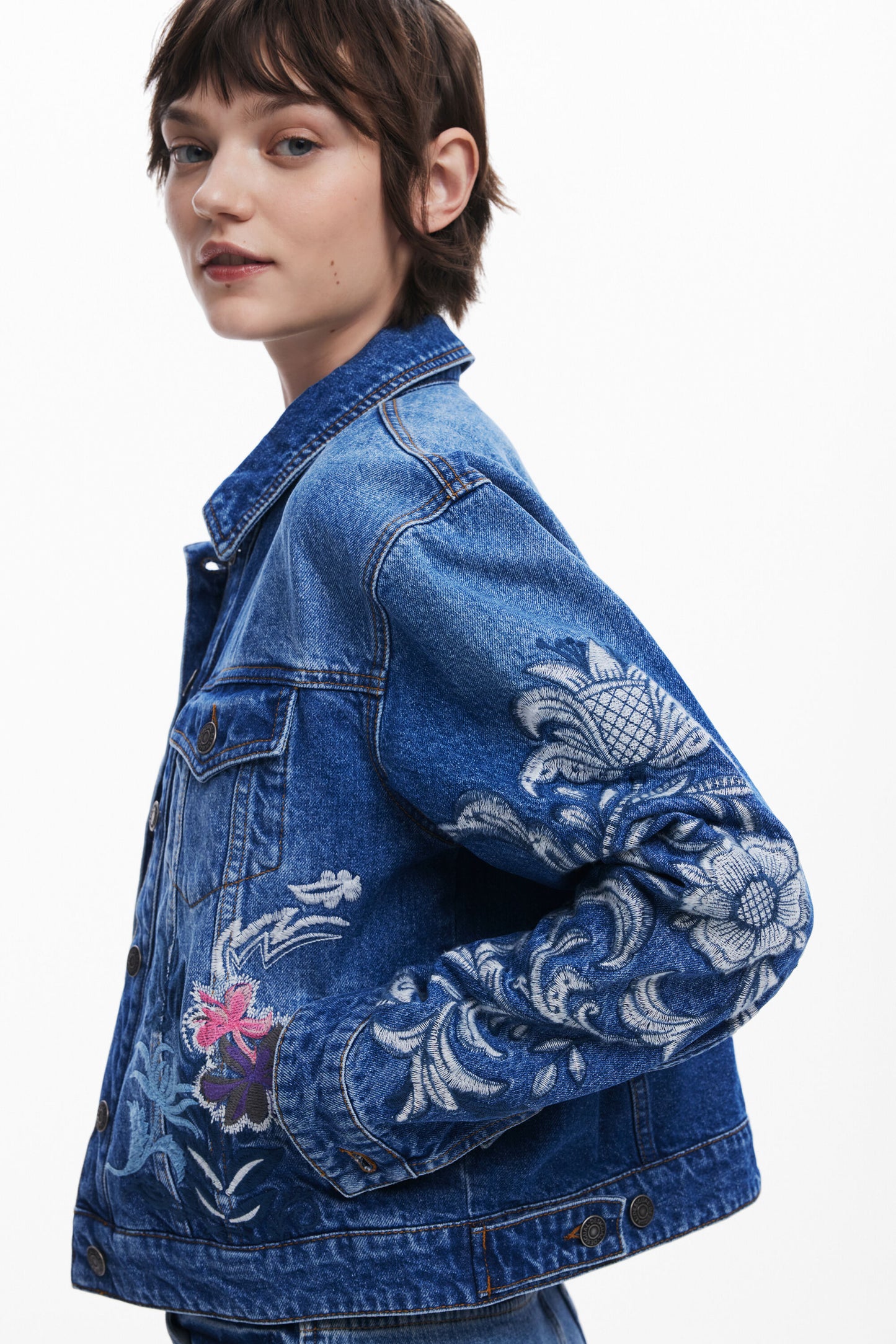 Desigual Classic Embroidered Jacket in Blue