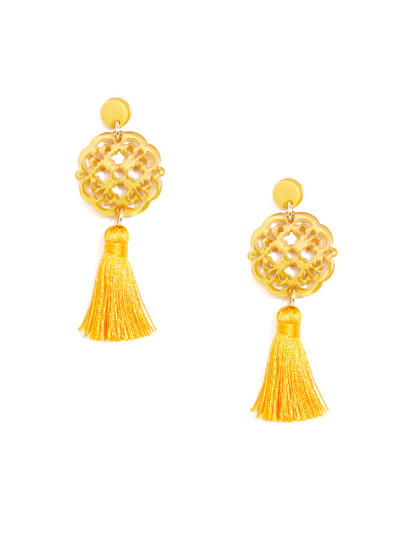 Resin Medallion Tassle Earring in multiple colors