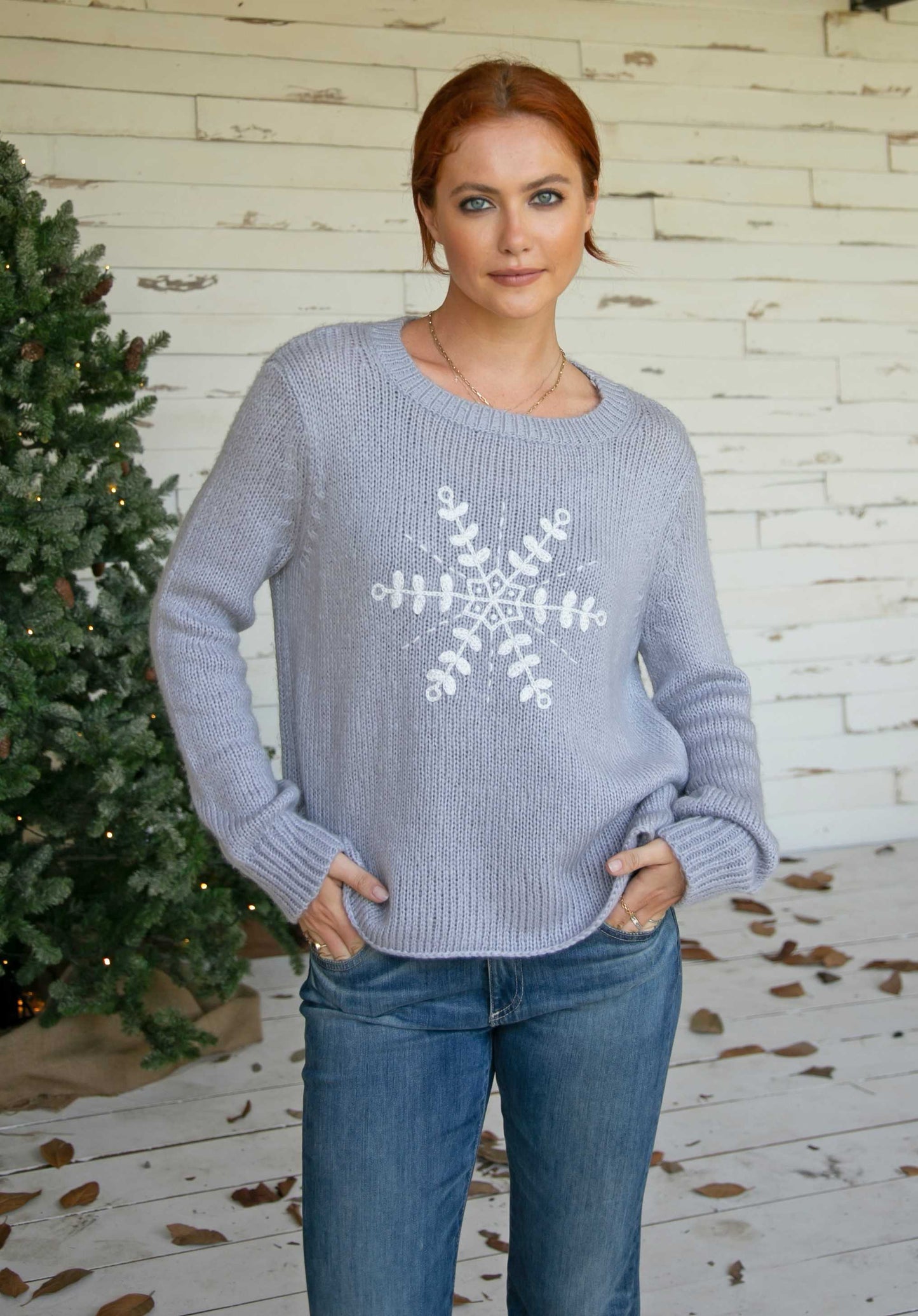 Wooden Ships Carla Sweater with Embroidered Snowflake