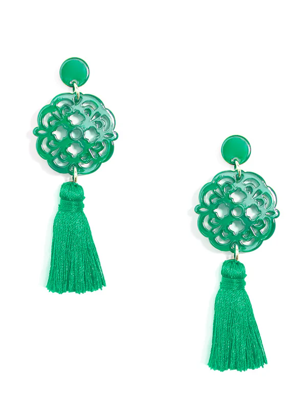 Resin Medallion Tassle Earring in multiple colors