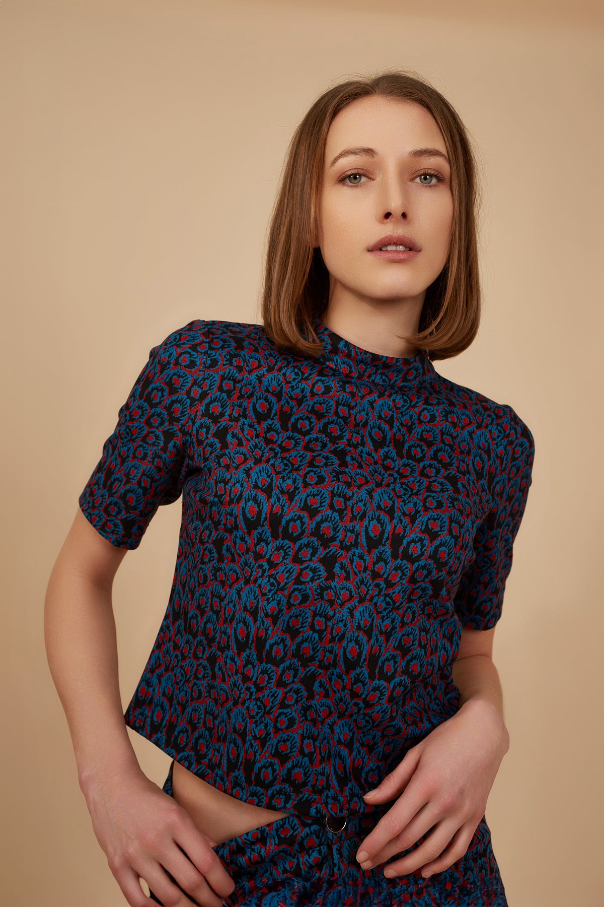 Traffic People Blaire Top in Blue and Red Print