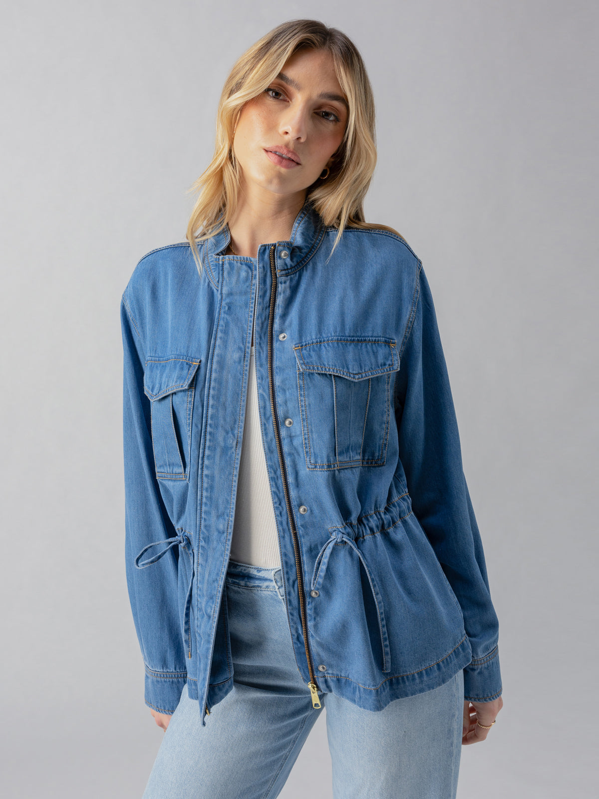 Sanctuary Cinched Surplus Jacket in light denim